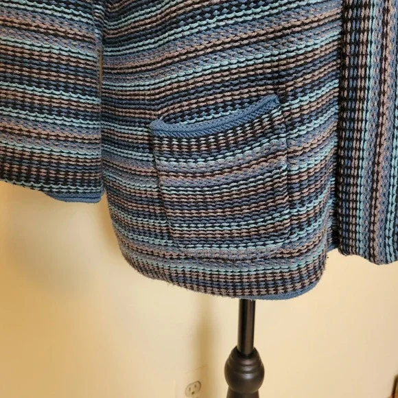 Croft & Barrow Cardigan Sweater XL Blue Striped Button Collar Soft Grandmacore - Picture 3 of 13